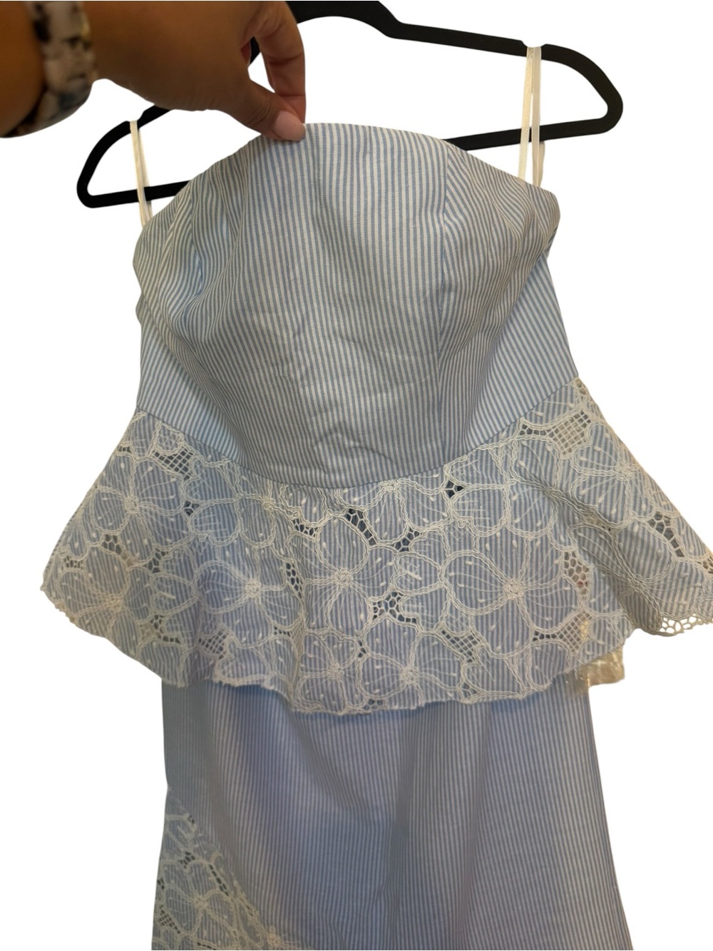 Commense SET Lace Panel Striped Top & Midi Skirt Set - Picture 4 of 16